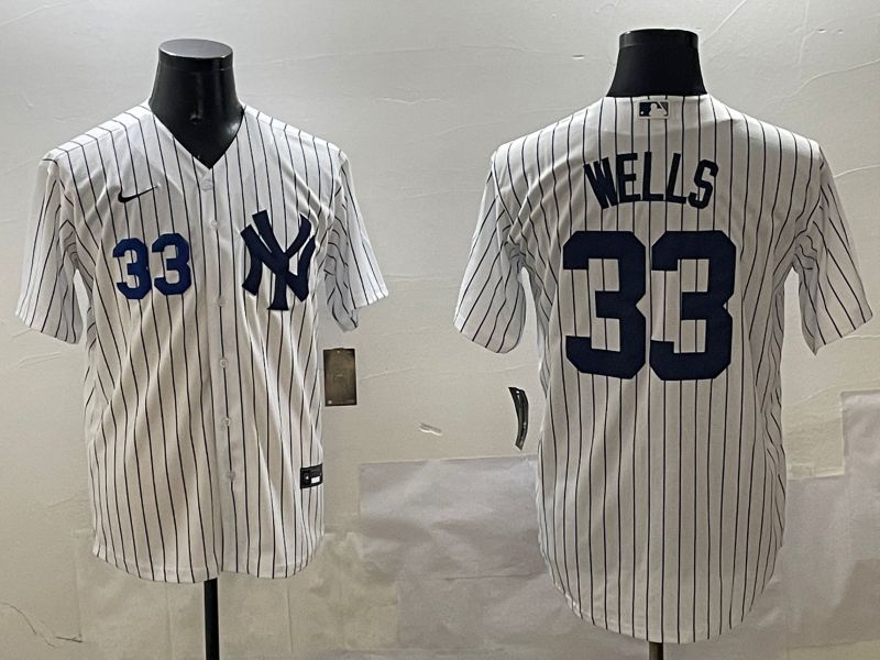 Men New York Yankees 33 Wells White Stripe Game 2025 Nike MLB Jersey style 6